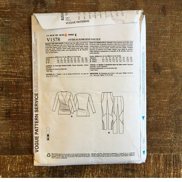 Vogue Sewing Pattern V1378 Womens Donna Karan Top Pants Separates 12-20 UNCUT - Picture 2 of 3